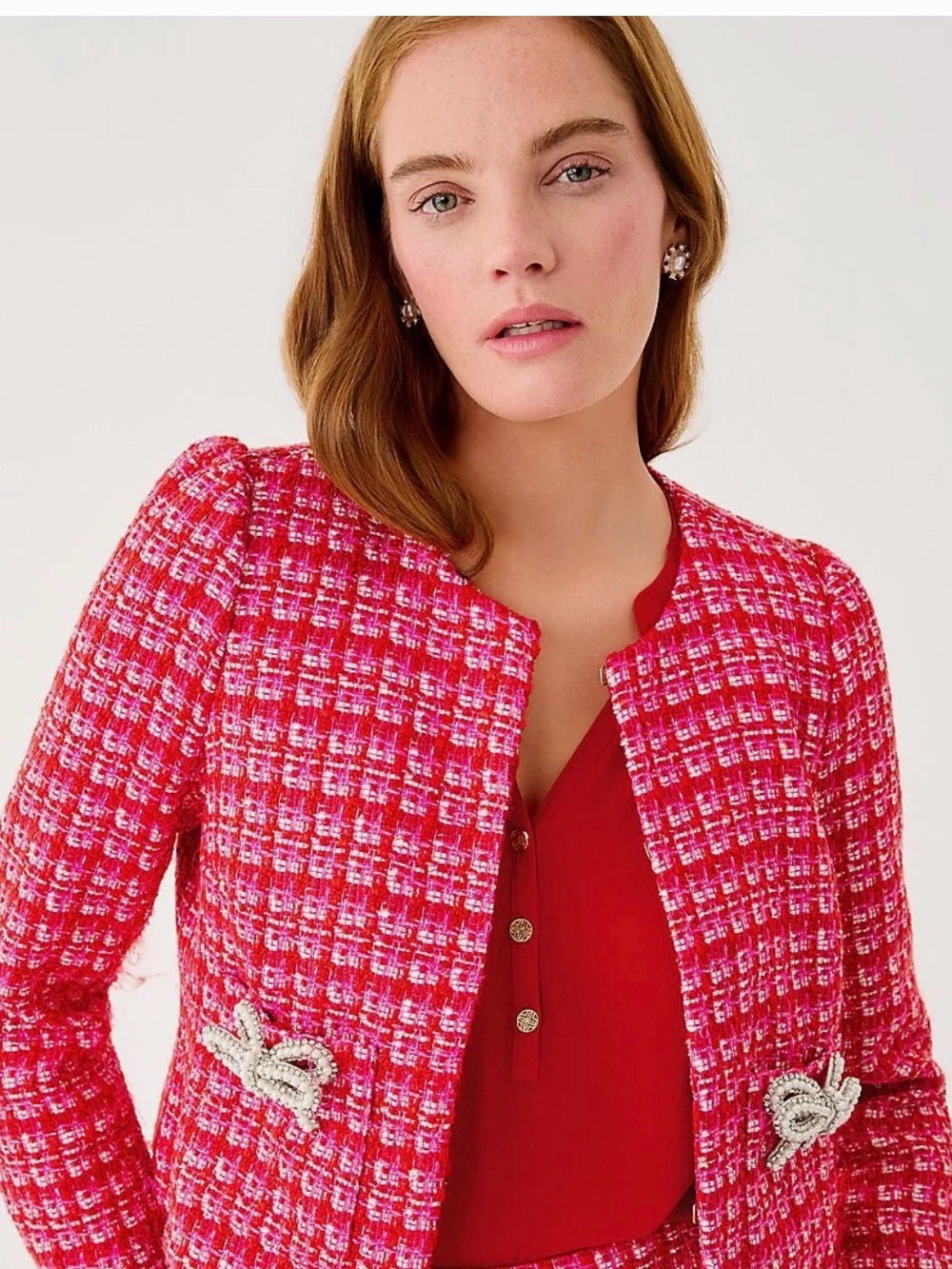 Lilly Pulitzer Pink & cranberry Red Tweed Boucle jacket, NWT, sz 4 & 8 - Picture 2 of 8